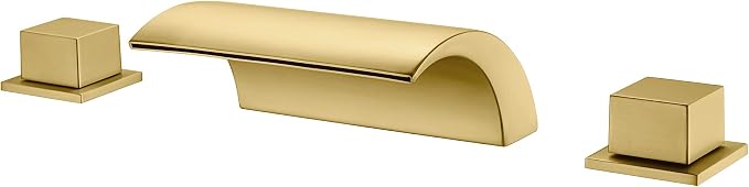 SUMERAIN Bathroom Roman Tub Faucet with Waterfall Spout, 3 Hole Deck Mount Bath Tub Filler Brushed Gold by SUMERAINFAUCETS