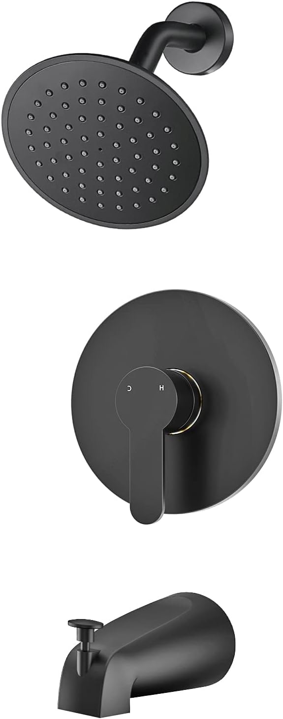 WRISIN Black Shower Faucet Set with Tub Spout, Black Shower Head and Handle Set, Bathtub Faucet Set with 6 Inch High-Pressure Rain Showerhead by WRISIN