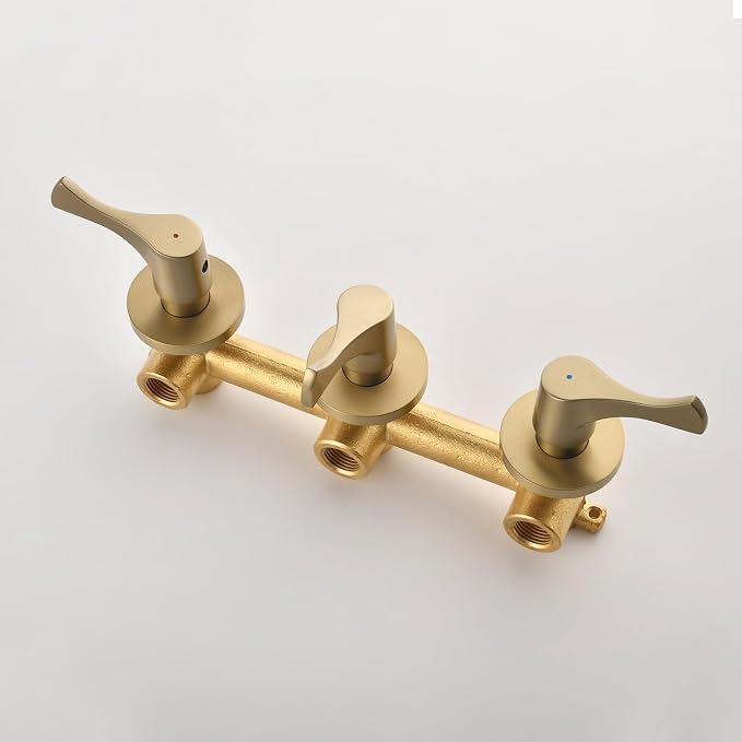 3 Handles Shower Faucet Set with Tub Spout Bathtub Shower Faucet Combo Set Shower System Complete Tub and Shower Trim Kit Brushed Gold Wall Mounted Shower Fixtures - Image 9