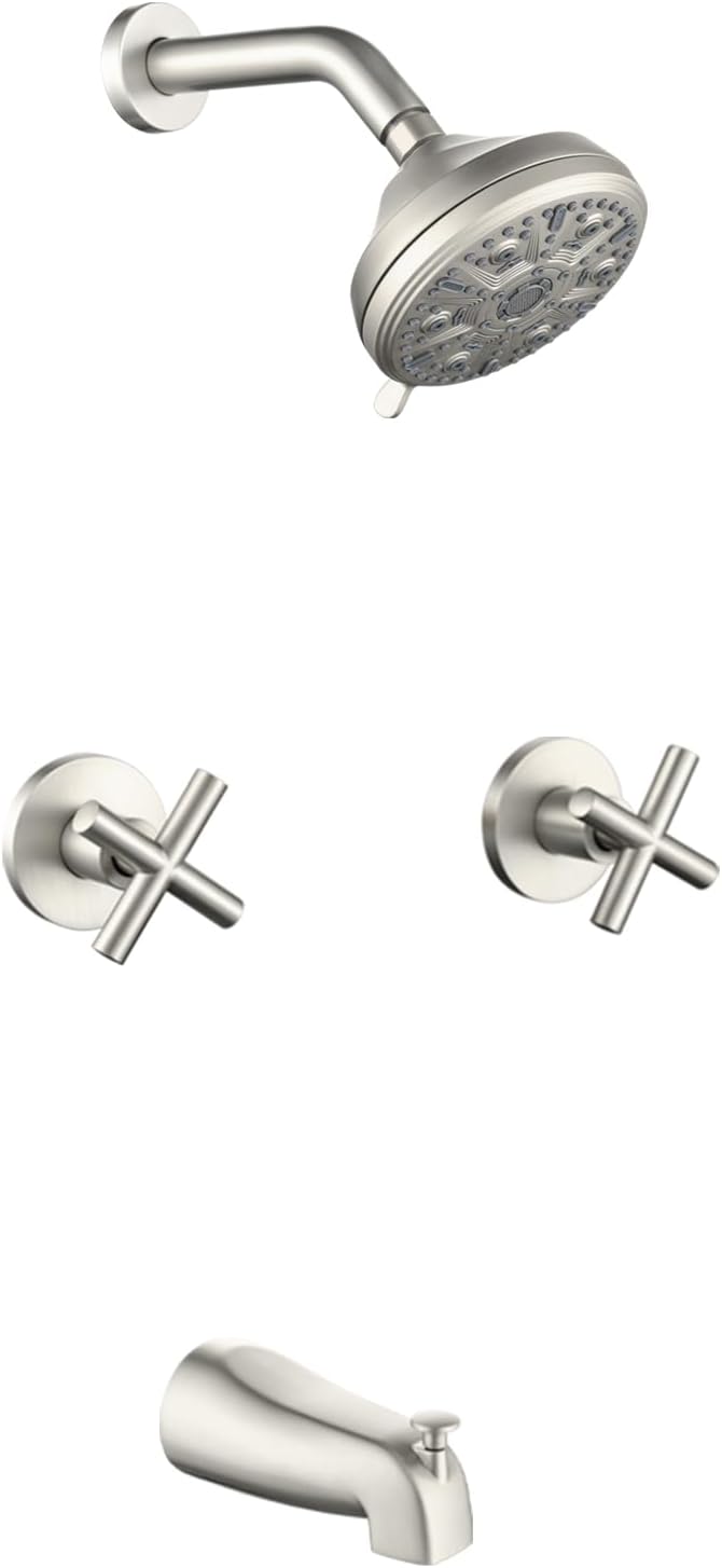 2 Handle Shower Faucet Set with Tub Spout Bathtub Shower Faucet Combo Set Shower System Complete Tub and Shower Trim Kit Brushed Nickel Wall Mounted Shower Fixtures by DIFEINISANITARYWARE---showerfaucet---