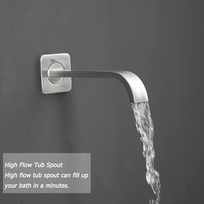 Brushed Nickel Shower System with Tub Spout Wall Mounted Tub Shower Faucet Set for Bathroom with High Pressure 10" Rain Shower head and Handheld Shower Head Kit - Image 5