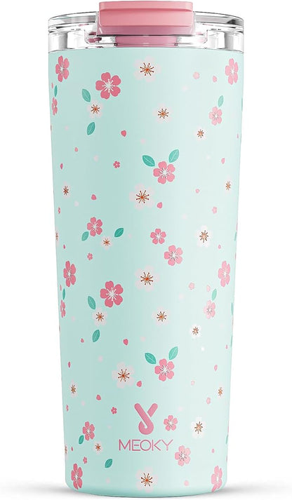 Meoky 24 oz Travel Coffee Mug with Leak-proof Lid, Stainless Steel Insulated Coffee Tumbler, Keeps Hot for 8 Hours or Cold for 24 Hours, Fits in Car Cup Holder (Mint Petal) by MEOKY