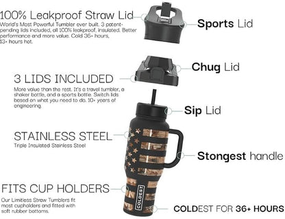 Coldest Tumbler with Handle and Straw, 100% Spill Proof Tumbler with Straw (3 Lids), Stainless Steel Insulated Leakproof Tumblers for Women Men, Cup Holder Friendly, 46 oz Black & White Checkers - Image 4