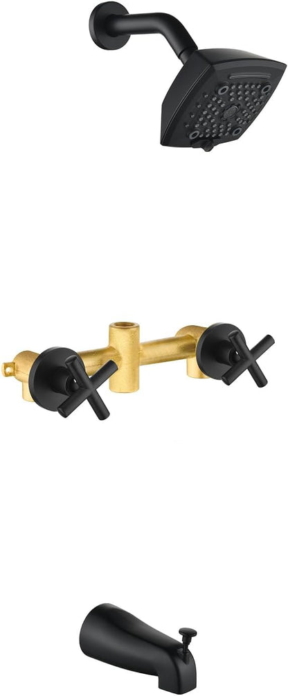 2 Handle Shower Faucet Set with Tub Spout 6-Spray Shower Head and Handle Set Shower Trim Kit with Rough-in Valve Bathroom Shower Faucet Valve Trim Kit Matte Black by VIKASI