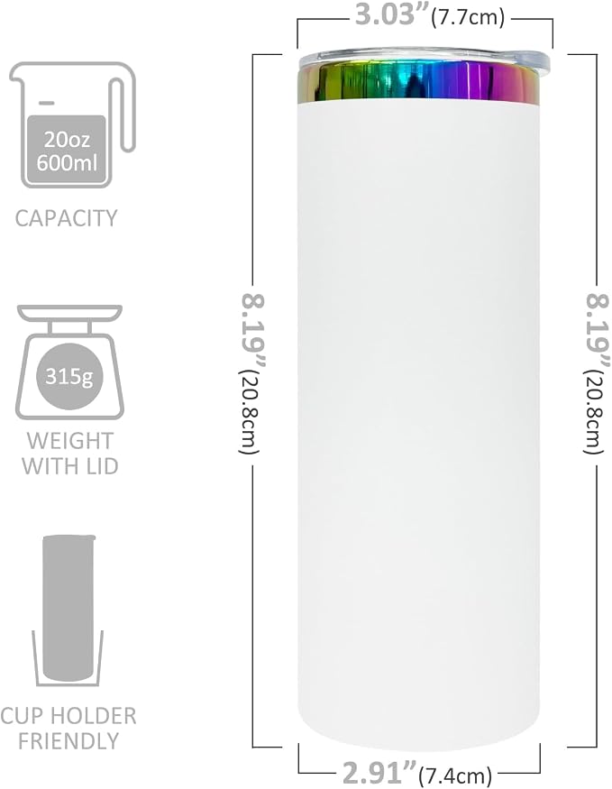 20 oz Skinny Tumblers Stainless Steel Tumbler with Lid and Straw Double Wall Vacuum Insulated Coffee Mug 20oz Powder Coated Cup for Hot and Cold Drinks(White,8 pack) - Image 2