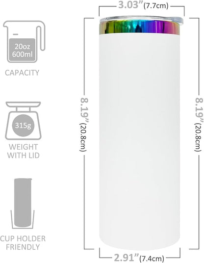 20 oz Skinny Tumblers Stainless Steel Tumbler with Lid and Straw Double Wall Vacuum Insulated Coffee Mug 20oz Powder Coated Cup for Hot and Cold Drinks(White,8 pack) - Image 2