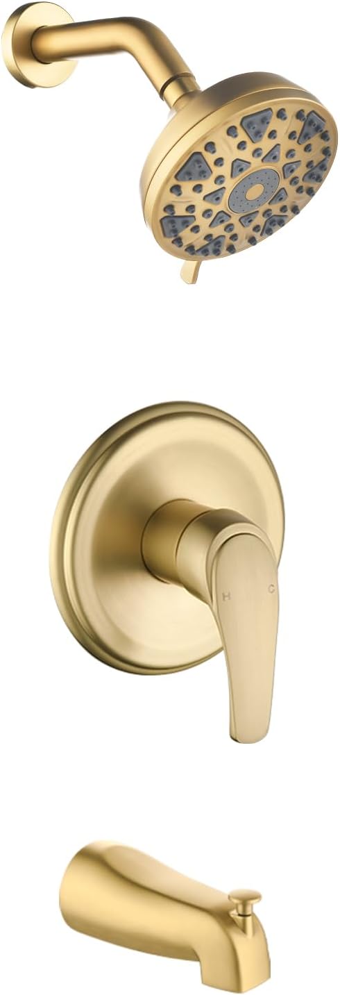 Tub Shower Faucet Combo Set Bathtub Faucet Set Shower System with Tub Spout Shower Tub Kit Shower Valve and Trim Kit Shower Fixtures Brushed Gold by DIFEINISANITARYWARE---showerfaucet---