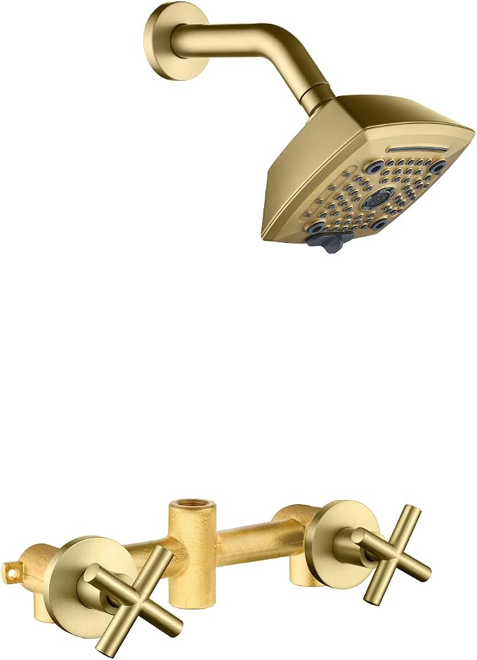 2 Handle Shower Faucet Set 6-Spray Shower Head and Handle Set Shower Trim Kit with Rough-in Valve Bathroom Shower Faucet Valve Trim Kit Brushed Gold by VIKASI