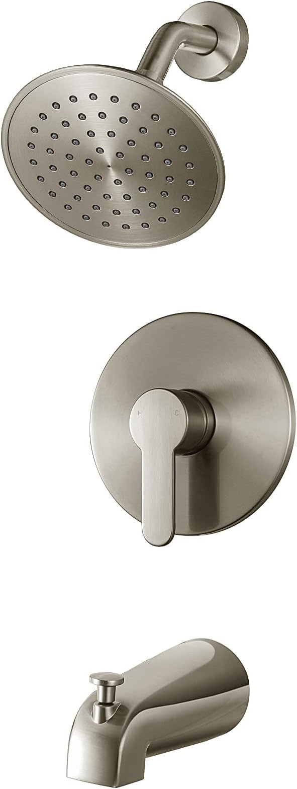 Tub Shower Faucet Set with Valve, WRISIN Shower Faucets Sets Complete Brushed Nickel with 6 Inch High-Pressure Rian Showerhead by WRISIN