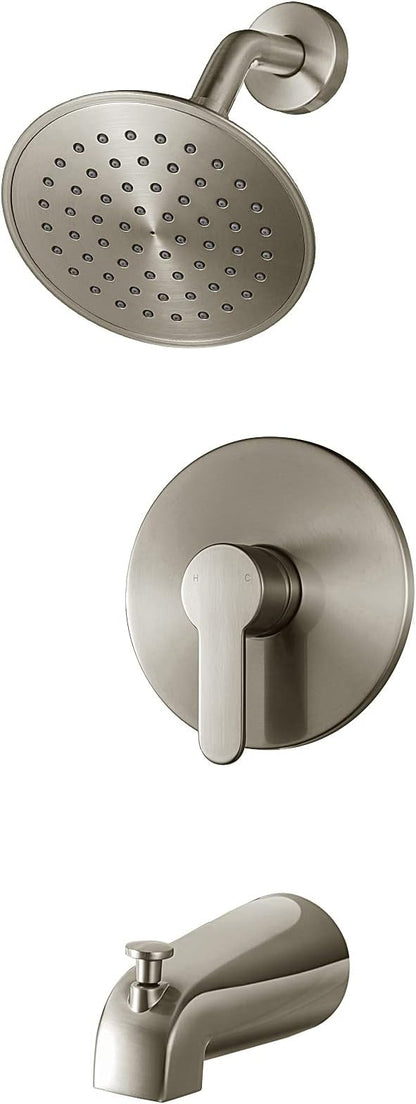 Tub Shower Faucet Set with Valve, WRISIN Shower Faucets Sets Complete Brushed Nickel with 6 Inch High-Pressure Rian Showerhead by WRISIN