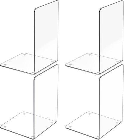 Acrylic Bookends 4 Pcs, Transparent Bookend Organizer, Book Holder Stand by Dooiclear