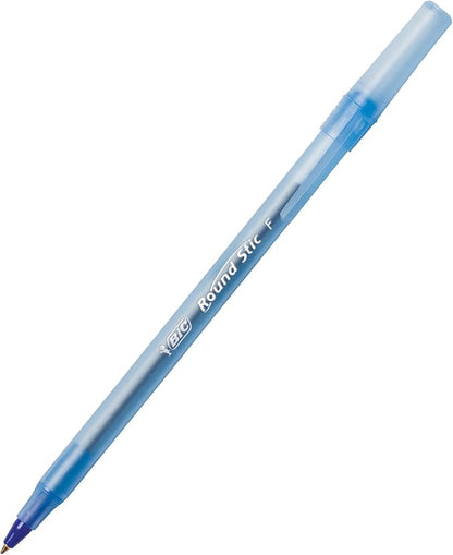 BIC Round Stic Xtra Precision Fine Blue Ballpoint Pens, Medium Point, 12-Count - Image 2