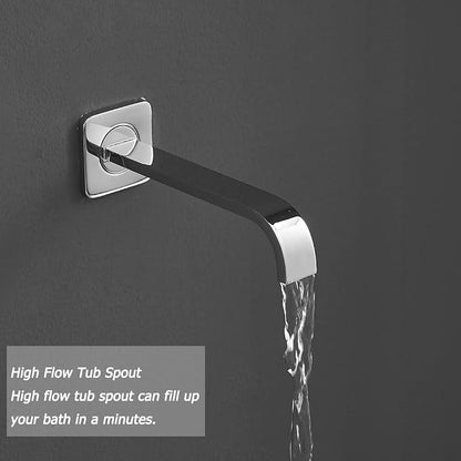 Polished Chrome Rain Shower System Tub Shower Faucet Set 12 Inch Square Rainfall Shower Head with Handheld Sprayer and Tub Spout Rough-in Valve Shower Mixer Combo Kit - Image 5