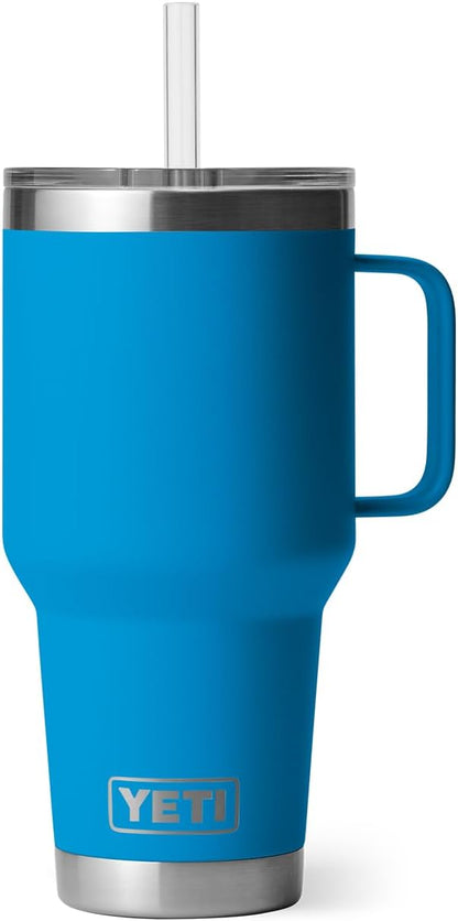 YETI Rambler 35 oz Tumbler with Handle and Straw Lid, Travel Mug Water Tumbler, Vacuum Insulated Cup with Handle, Stainless Steel, Big Wave Blue - Image 7