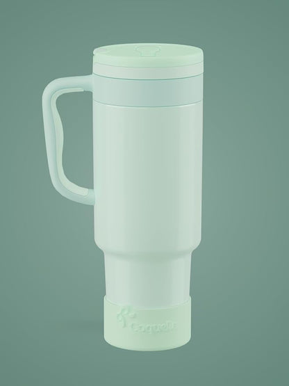 40 oz Insulated Tumbler with Handle and Push-Button Straw Lid, Stainless Steel Travel Cup for Gym Office, Leakproof, BPA-Free, Cup Holder Friendly, Bow Silicone Boot, Green (Morning Mist) - Image 2