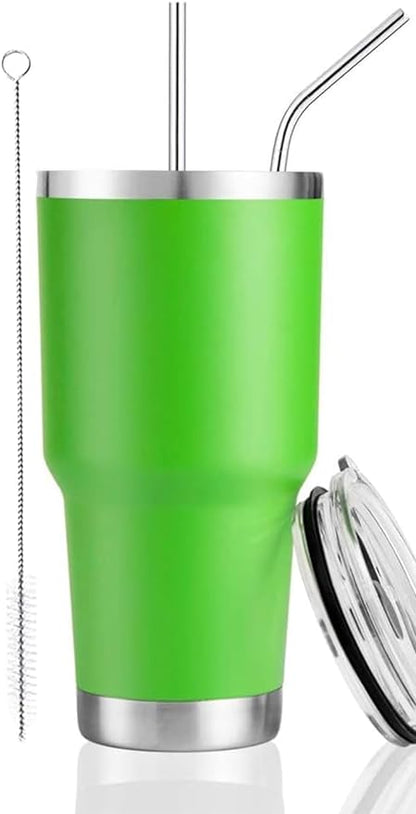 D·S 30 oz Green Tumbler Stainless Steel Double Wall Vacuum Insulated Mug with Straw and Lid, Cleaning Brush for Cold and Hot Beverages by D%C2%B7STUMBLER