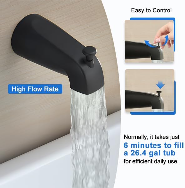 HUCKLE Tub Shower Faucet Set with Valve, 8-Inch Rainfall Shower Head and Bathtub Spout, Single-Handle Tub and Bathroom Trim Kit, Matte Black - Image 4