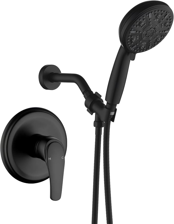 Single-Handle Shower Faucet Set Shower Kit with Valve Shower Trim Kit with 10 Spray Handheld Shower Head System Shower Valve and Trim Kit Matte Black Shower Fixtures by VIKASI