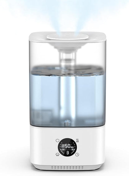 6L Humidifier for Bedroom Large Room Home, 800ft² Wide Coverage, 26dB Quiet,Easy Top Fill, Quickly & Evenly Humidify, Real-Time Humidity Monitoring and Anti-dry Burn, White by PKBD