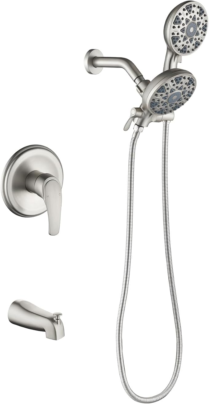Tub and Shower Faucet Set Complete Dual Shower Head and Handheld 2 in 1 Combo Set Shower System with Tub Spout Tub and Shower Trim Kit Brushed Nickel by DIFEINISANITARYWARE---showerfaucet---