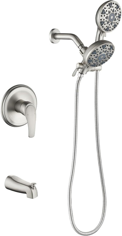 Tub and Shower Faucet Set Complete Dual Shower Head and Handheld 2 in 1 Combo Set Shower System with Tub Spout Tub and Shower Trim Kit Brushed Nickel by DIFEINISANITARYWARE---showerfaucet---