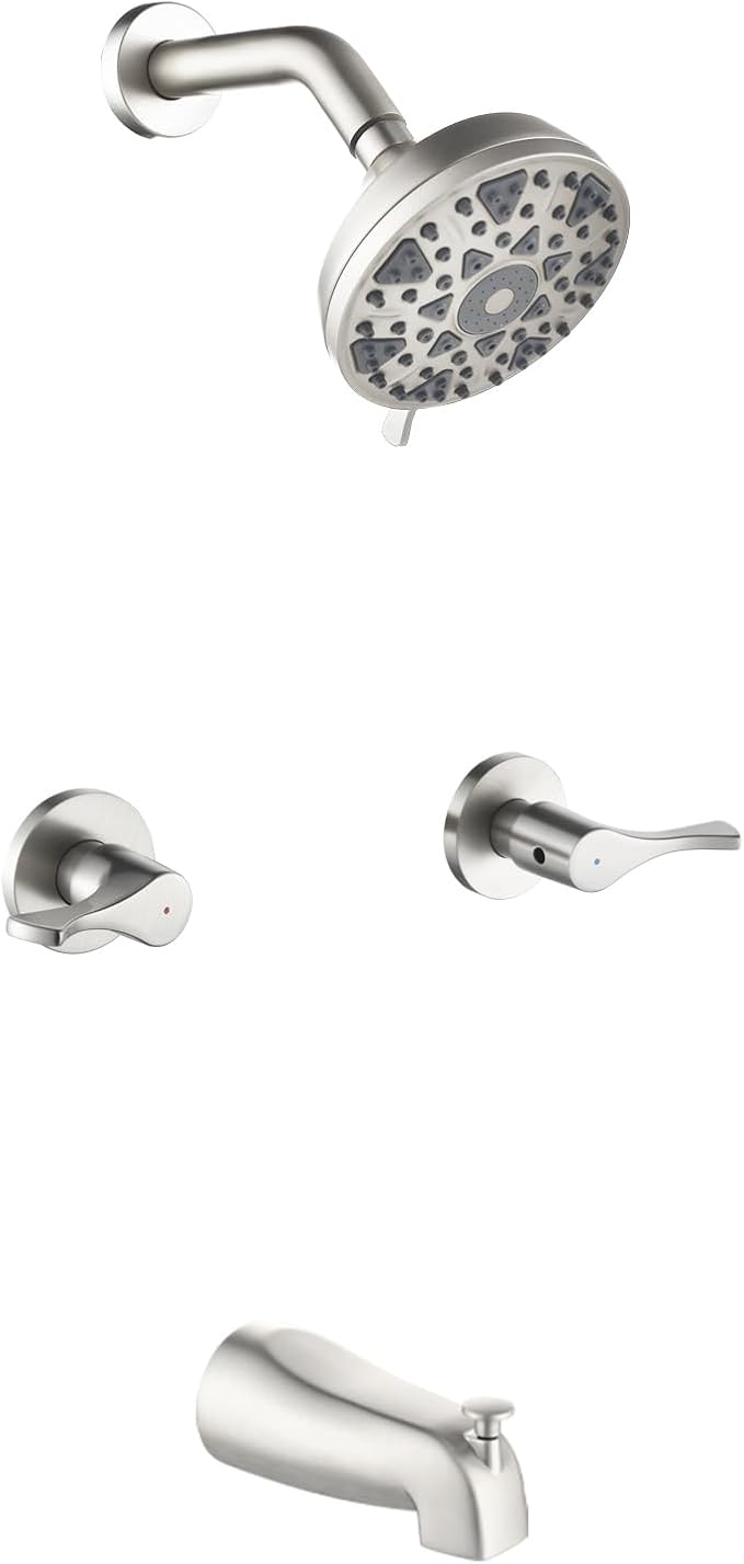 2 Handle Shower Faucet Set with Tub Spout Bathtub Shower Faucet Combo Set Shower System Complete Tub and Shower Trim Kit Wall Mounted Shower Fixtures Brushed Nickel by DIFEINISANITARYWARE---showerfaucet---