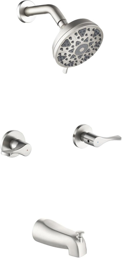 2 Handle Shower Faucet Set with Tub Spout Bathtub Shower Faucet Combo Set Shower System Complete Tub and Shower Trim Kit Wall Mounted Shower Fixtures Brushed Nickel by DIFEINISANITARYWARE---showerfaucet---