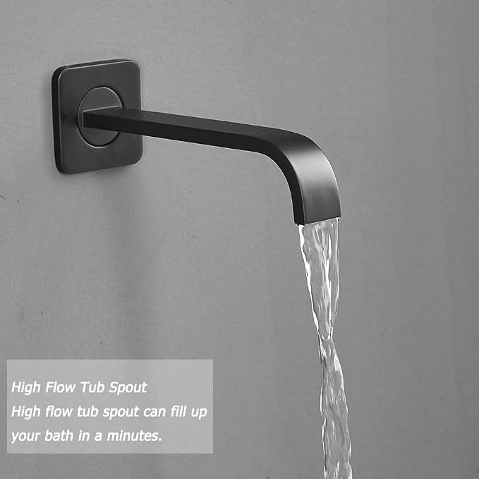 Matte Black Shower System with Tub Spout Wall Mounted Bathtub Shower Faucet Set for Bathroom with High Pressure 10" Rain Shower head and Handheld Shower Head Kit - Image 5