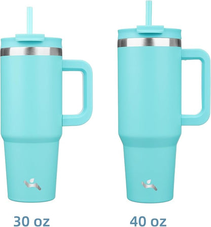 Konokyo 40 oz Tumbler with Handle and 2 Straws,2 in 1 Lid Insulated Water Bottle Stainless Steel Travel Coffee Mug,Turquoise - Image 3