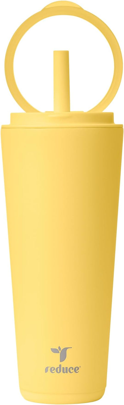 REDUCE Halo 32 oz Stainless Steel Vacuum Insulated Tumbler - Spill Proof Travel Mug with Flip Handle Lid - Keeps Drinks Cold for 32 Hrs - Dishwasher Safe - Cupholder Friendly - Pineapple by Reduce