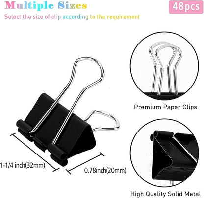 Medium Binder Clips, 48 Pack, 1-1/4 Inch, Standard 32mm, Capacity 0.6 Inch - Image 2