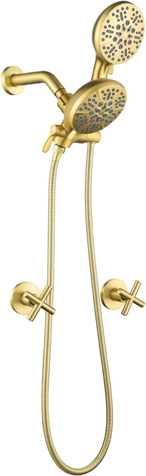 2 Handle Shower Faucet Shower System Complete 2 in 1 Shower Combo Set with Handheld Showerhead Shower Trim Kit Wall Mounted Shower Fixtures Brushed Gold by DIFEINISANITARYWARE---showerfaucet---