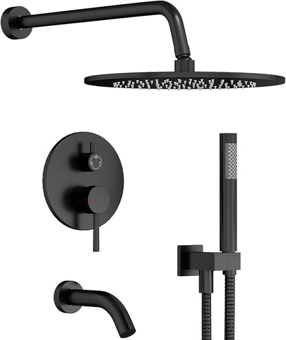 Gabrylly Black Shower System with Tub Spout, Bathtub Shower Faucets Set with 3-Way Shower Valve, High Pressure 10" Rain Shower head with Handheld Spray Combo, Wall Mounted Tub Shower Kit, Matte Black by GABRYLLY