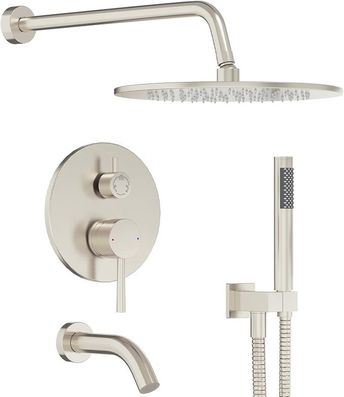 Gabrylly Bathtub Shower Faucet Set, Tub Shower System with 3-Way Shower Valve, High Pressure 10" Rain Shower head with Handheld Spray Combo, Wall Mounted Rainfall Shower Head Set, Brushed Nickel by GABRYLLY