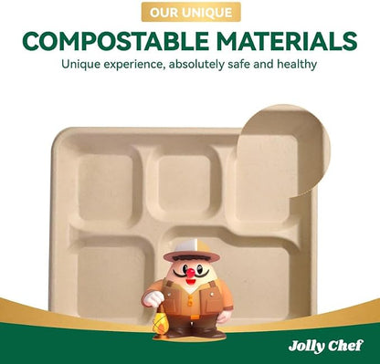 JOLLY CHEF Small Compostable 5 Compartment Paper Plates 10 * 8.25 * 1 inch 125 - Image 7