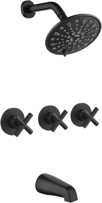 gotonovo 3 Handle Tub Shower Faucet Set, Tub and Shower Faucet Combo,Bathtub Faucet Set with 6 Settings Shower Head and Waterfall Tub Spout, Tub and Shower Trim Kit, Tub Shower Fixture Matte Black by HOME