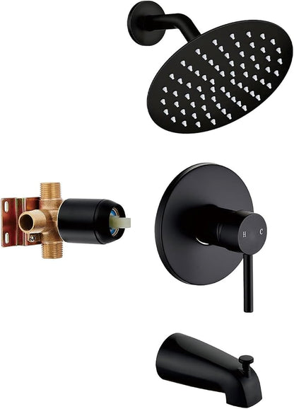 Black Tub Shower Faucet Set Complete with 6-Inch Rainfall Shower Head and Tub Spout Included Shower Valve Tub Shower Trim Kit Round Matte Black by GOXIUHAN