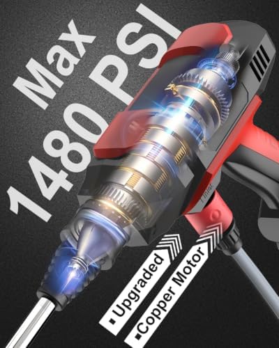 Cordless PressureWasher - MAX 1480 PSI Battery Powered PressureWasher, 21V Portable Cordless PowerWasher with Rechargeable 4.0Ah Battery for Car/Fence/Floor/Patio Cleaning & Watering，Red - Image 3