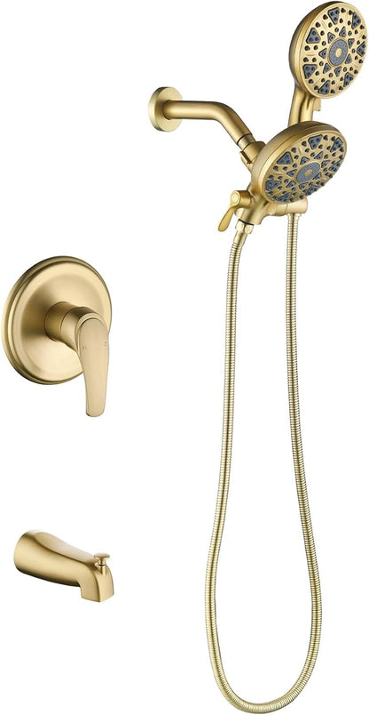 Tub and Shower Faucet Set Complete Dual Shower Head and Handheld 2 in 1 Combo Set Shower System with Tub Spout Tub and Shower Trim Kit Brushed Gold by DIFEINISANITARYWARE---showerfaucet---