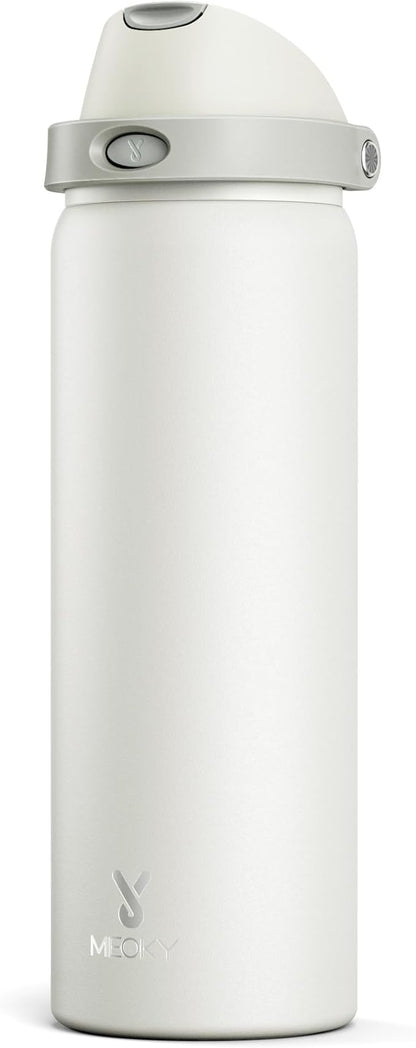32 oz Insulated Water Bottle with Straw: Meoky Stainless Steel Metal Water Bottle with 2-in-1 Lid - Leak Proof, Cold for 24 Hours, Protective Silicone Base, BPA-Free for Sports Gym, Ivory by MEOKY