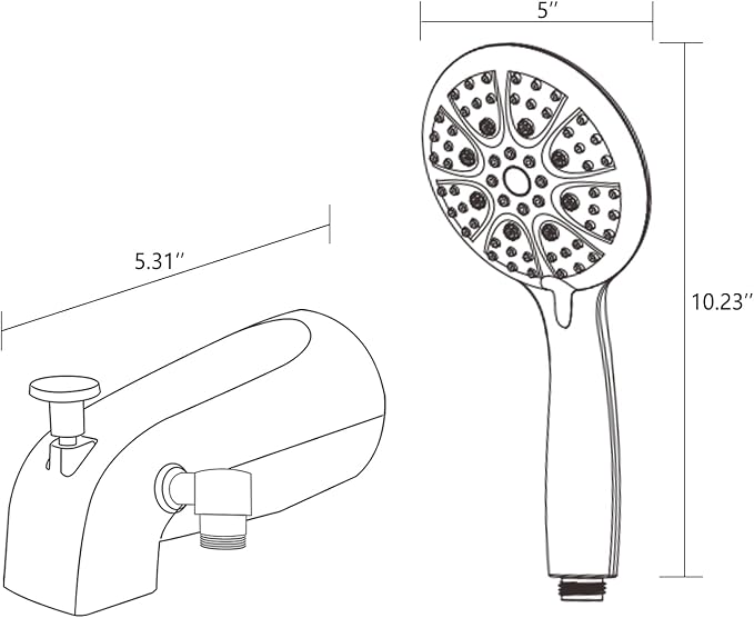 All Metal Bathtub Faucet with Sprayer 10 Settings, Fit for 1/2 inch or 3/4 inch Thread Pipe, 1/2 inch Slip on Pipe,Tub Spout with Diverter Chrome - Image 8