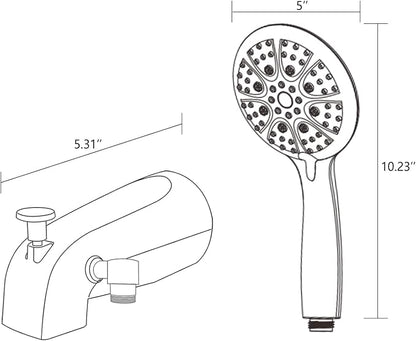 All Metal Bathtub Faucet with Sprayer 10 Settings, Fit for 1/2 inch or 3/4 inch Thread Pipe, 1/2 inch Slip on Pipe,Tub Spout with Diverter Chrome - Image 8