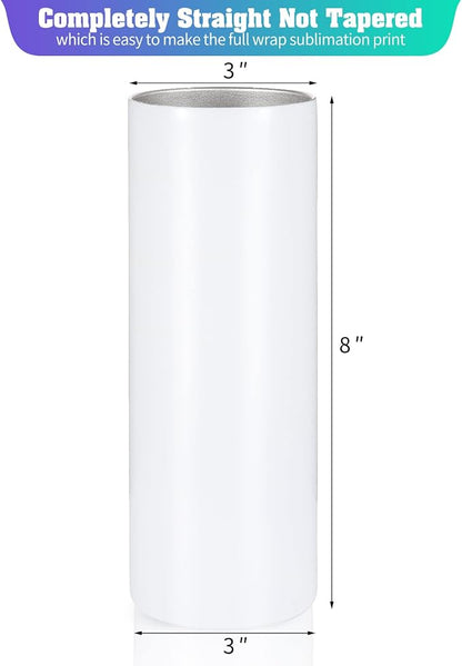 16 Pack Sublimation Tumblers Straight Skinny Tumbler Blanks Bulk 20oz for Heat Transfer, Individual Gift Boxed, Double Wall Insulated Tumbler with Shrink Wrap & Straws - Image 2