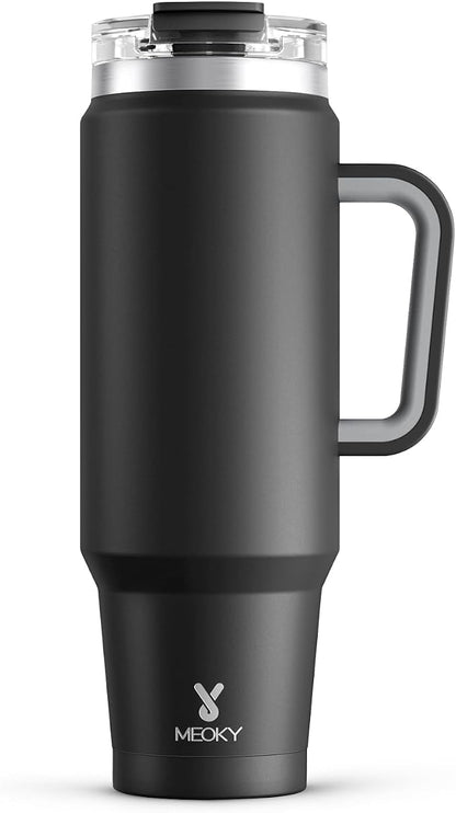 Meoky 40 oz Tumbler with Handle and Straw, Insulated Tumbler with Lid and Straw, Stainless Steel Travel Mug, Keeps Cold for 34 Hours, 100% Leak Proof, Fits in Car Cup Holder (Night) by MEOKY