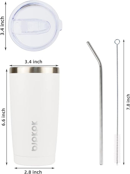 BJPKPK White Stainless Steel Tumbler With Lid And Straw 20 oz Insulated Tumblers Thermal Cup For Hot And Cold Drinks - Image 3