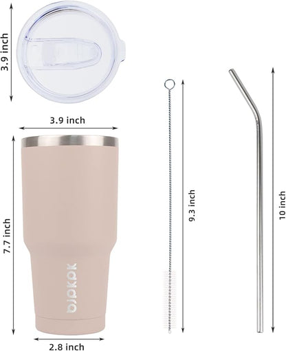 BJPKPK 30 oz Tumbler Cups With Lid And Straw Stainless Steel Double Wall Vacuum Insulated Tumblers For Women and Men Apricot - Image 3