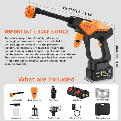 Cordless Portable Washer Battery Powered, 6 in 1 Nozzle Handheld Washer with Faucet Adapter, 2 Batteries, 800PSI Lightweight Car Washer with 16ft(5m) Hose for Home & Outdoor Patio Garden - Image 6