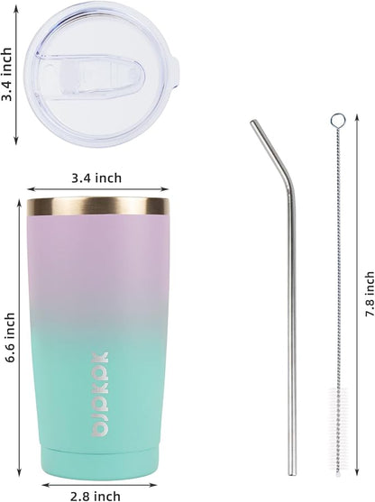 BJPKPK Insulated Stainless Steel Tumbler, Coffee Cup with Lid and Straw, Double Wall Vacuum Travel Mug, Powder Coated Leakproof Tumbler Cup,Lavender Green - Image 3