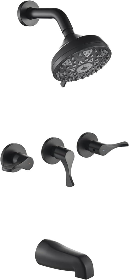 Matte Black 3 Handles Shower Faucet Set with Tub Spout Bathtub Shower Faucets Combo Set Shower System Complete Tub and Shower Trim Kit Shower Fixtures by DIFEINISANITARYWARE---showerfaucet---
