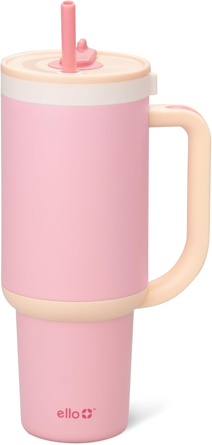 Ello Oasis 40 oz Tumbler with Handle & Retracting Straw | Reusable Insulated Stainless Steel Cup 100% Leakproof, Gifts for Teens Women Men | Keeps cold for 20 Hours, Cup Holder Friendly, Sunrise Glow by Ello
